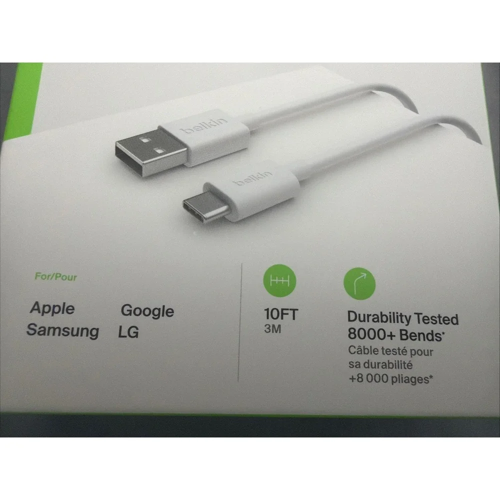 Belkin USB-C to USB-A White Cable (3M /10ft)‎ for Apple/Samsung/Google/LG . New
